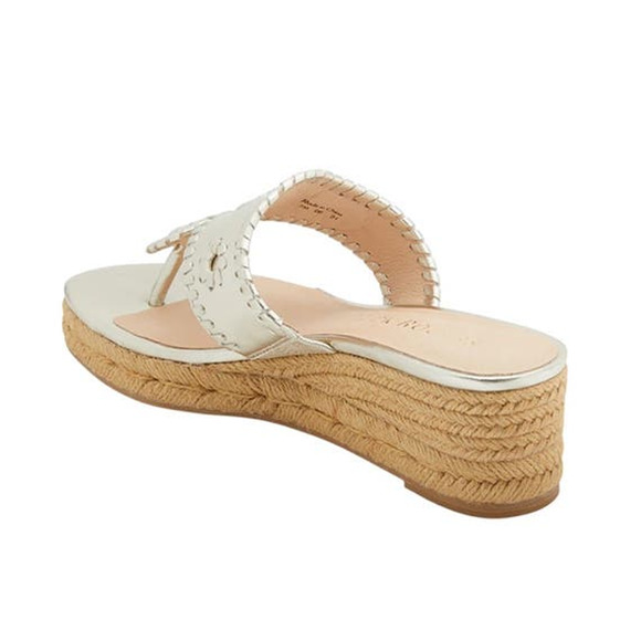 JACK ROGERS JACKS Jute Wrapped MID WEDGE Gold Leather Thong Sandals Sz 9 - Picture 13 of 15